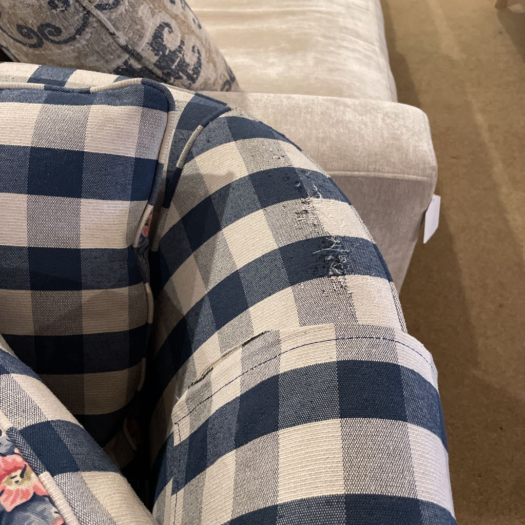 Blue Gingham Patterned Loveseat w/ Floral Pillows U SOFAS
