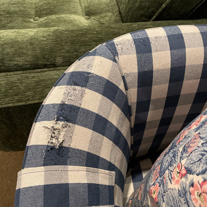 Blue Gingham Patterned Loveseat w/ Floral Pillows U SOFAS