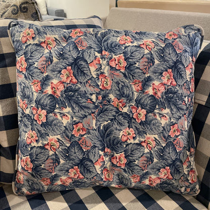 Blue Gingham Patterned Loveseat w/ Floral Pillows U SOFAS