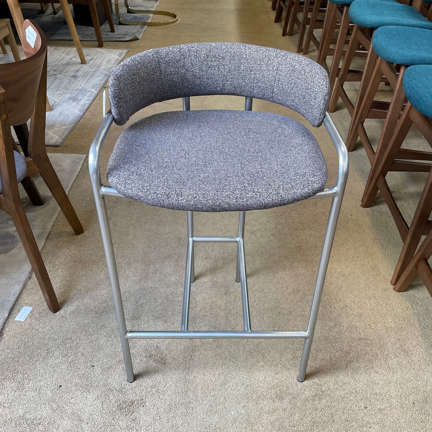 West Elm Grey Upholstered Metal Frame COUNTER Stool C STOOLS