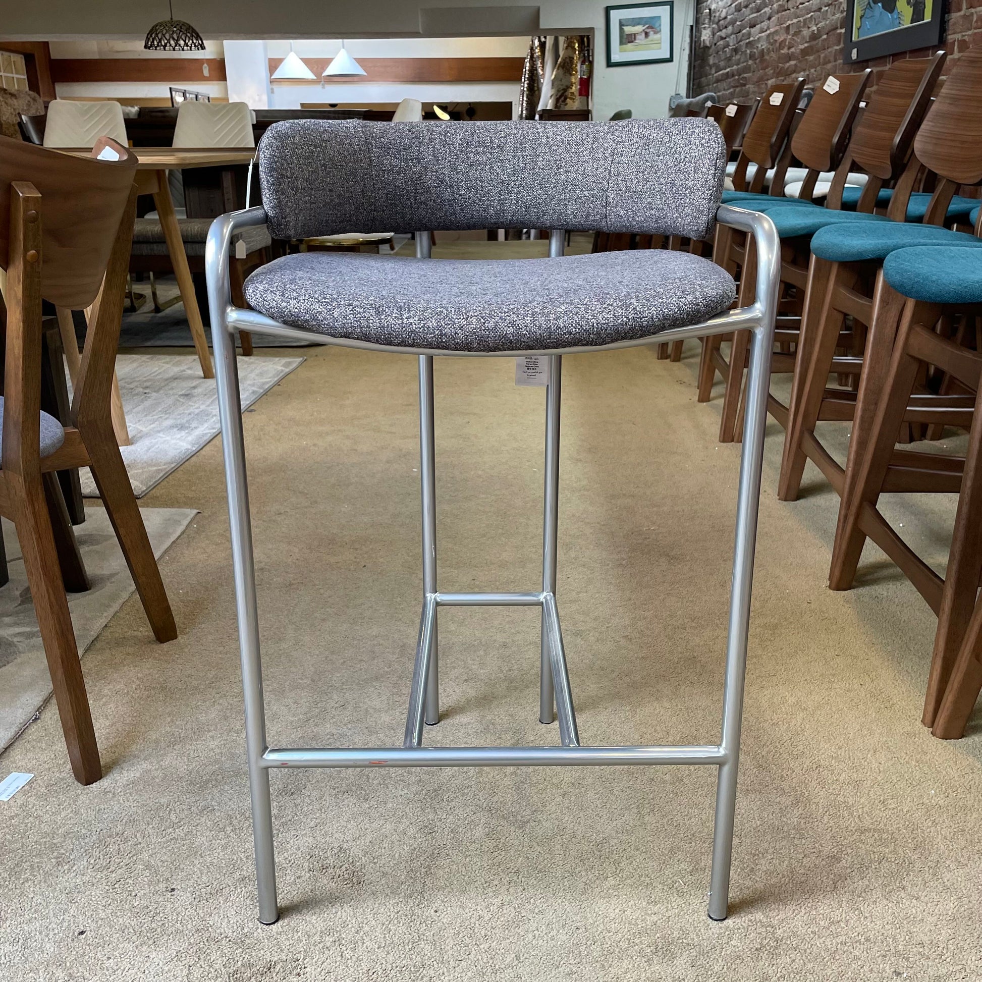 West Elm Grey Upholstered Metal Frame COUNTER Stool C STOOLS