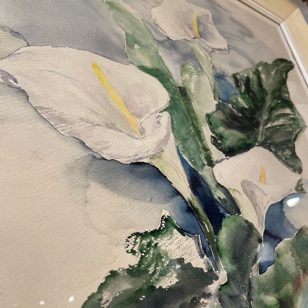 Jean Ingraham White Calla Lilies Watercolor ART