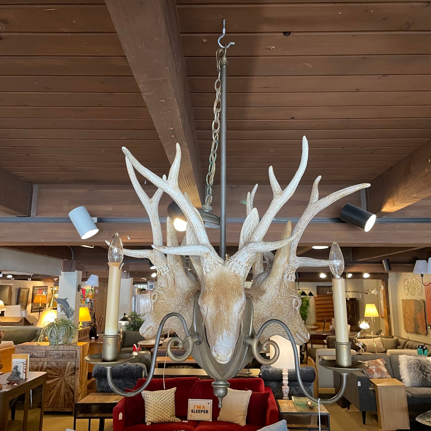 3 Headed Deer Head Chandelier LAMPS