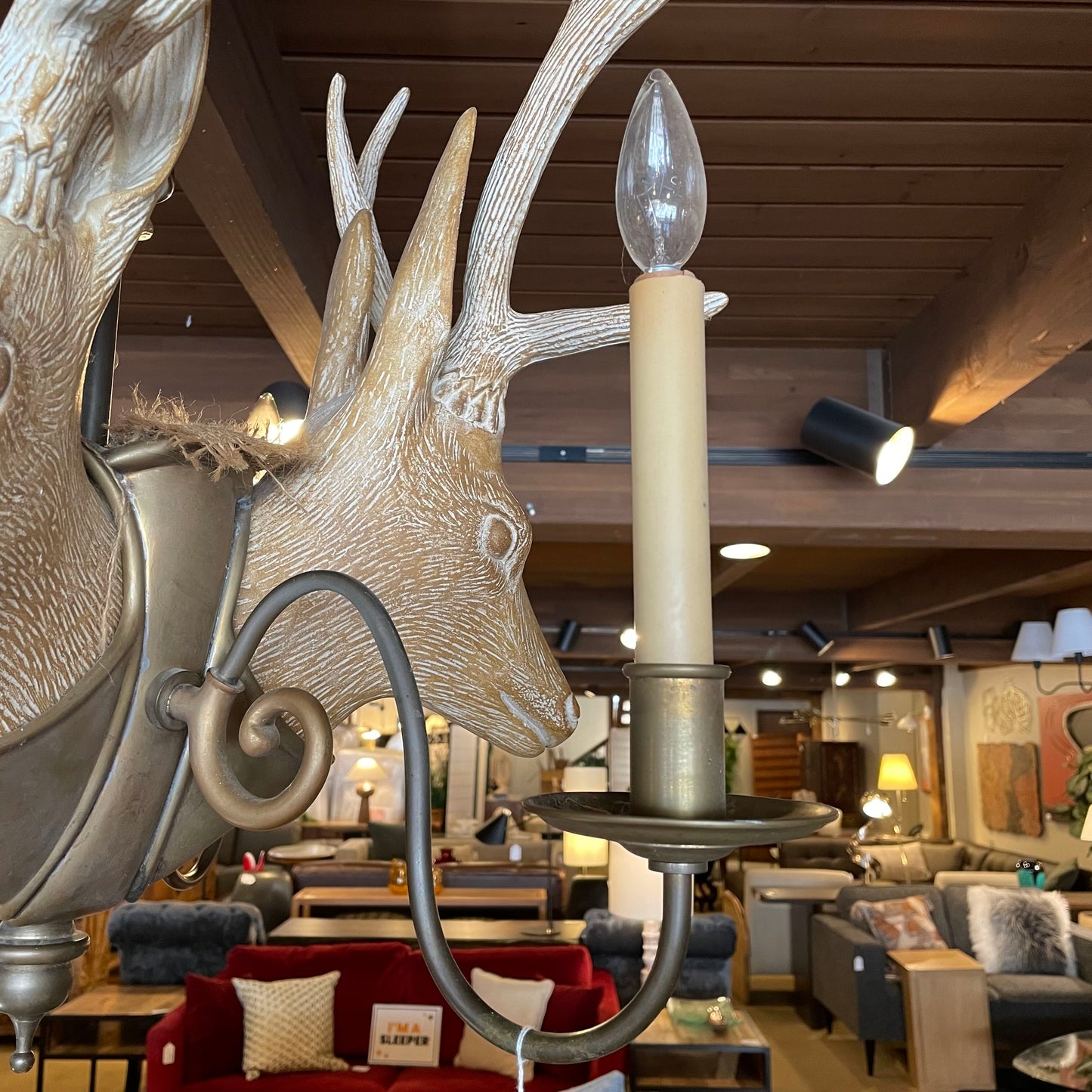 3 Headed Deer Head Chandelier LAMPS