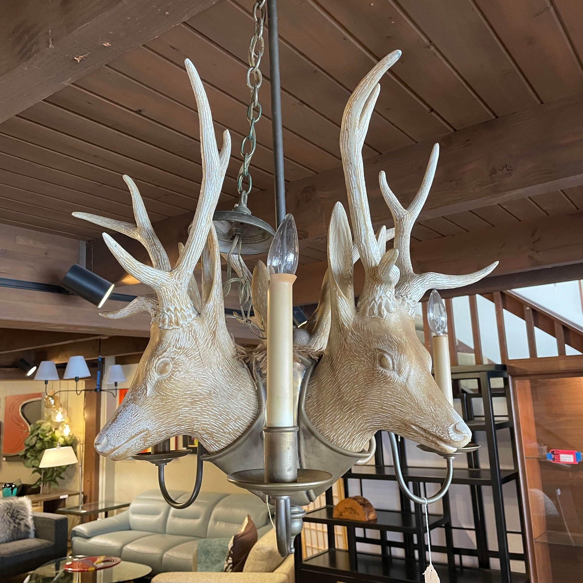 3 Headed Deer Head Chandelier LAMPS