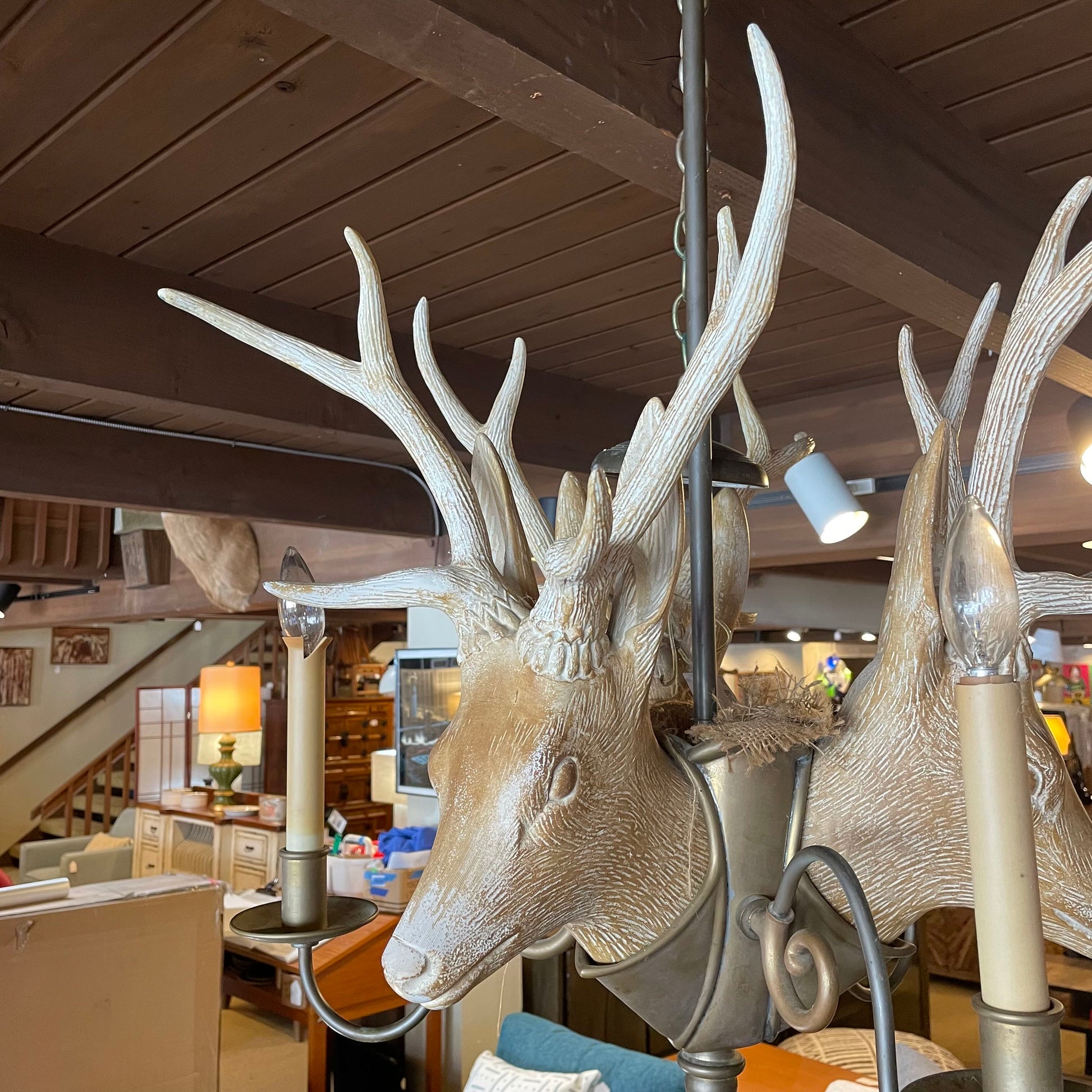 3 Headed Deer Head Chandelier LAMPS