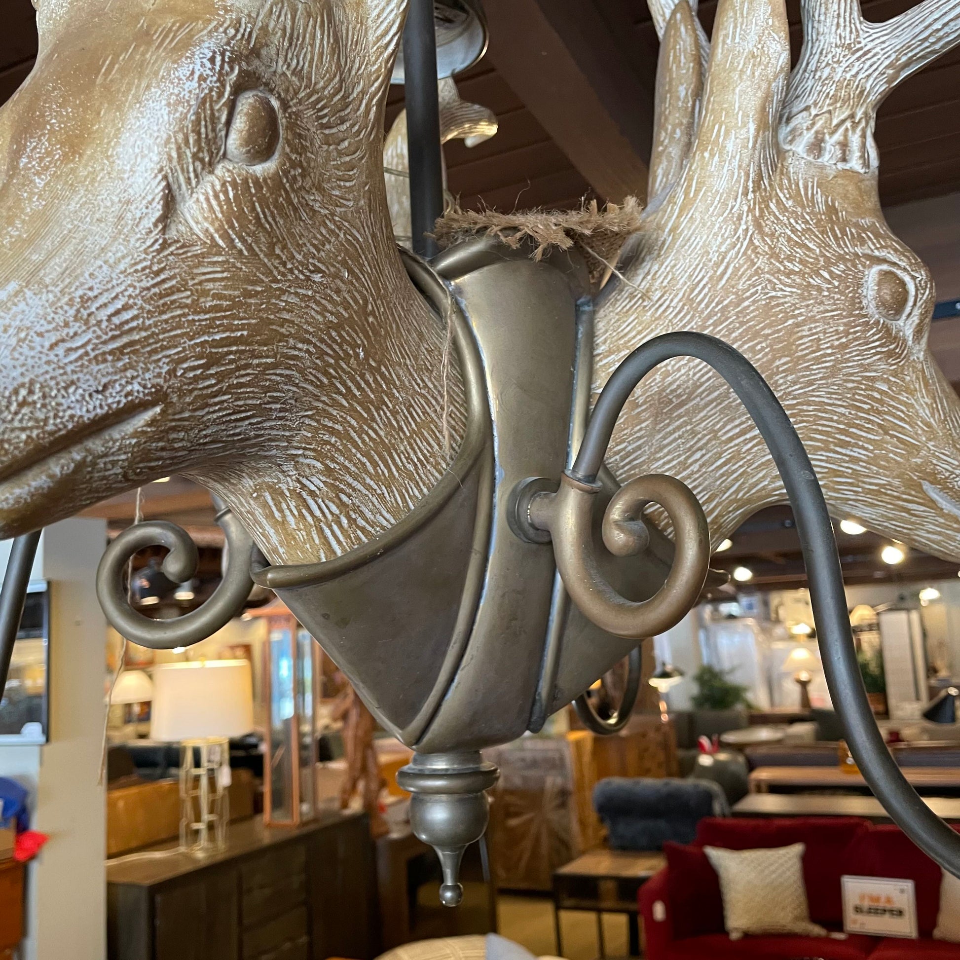3 Headed Deer Head Chandelier LAMPS