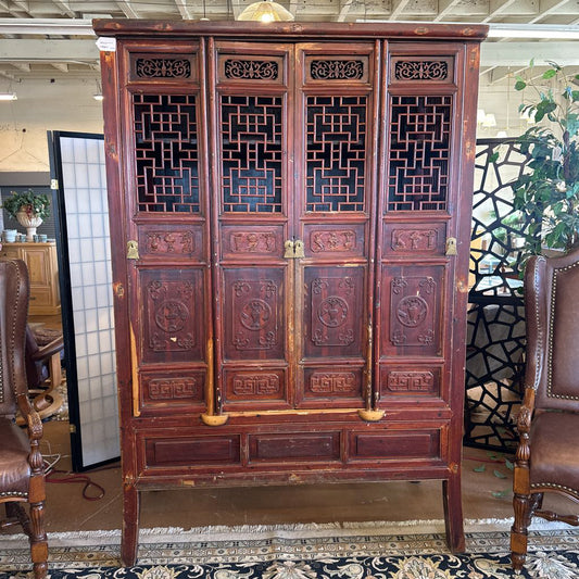 Large Elm 4 Door Cabinet W/ Hidden Storage