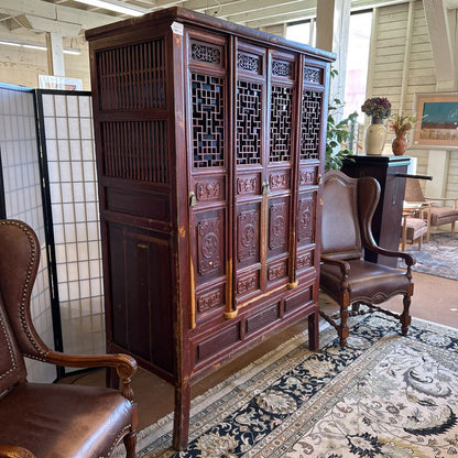 Large Elm 4 Door Cabinet W/ Hidden Storage