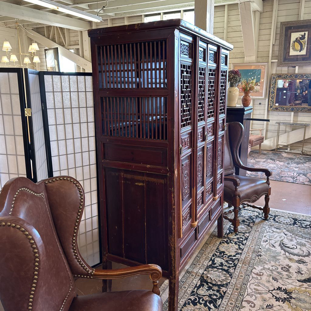 Large Elm 4 Door Cabinet W/ Hidden Storage