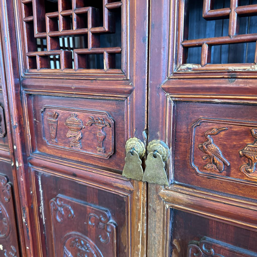 Large Elm 4 Door Cabinet W/ Hidden Storage