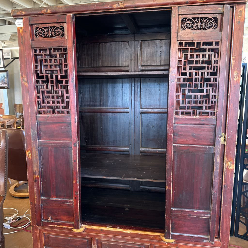Large Elm 4 Door Cabinet W/ Hidden Storage
