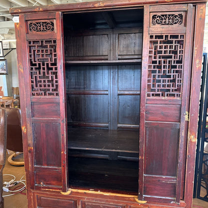 Large Elm 4 Door Cabinet W/ Hidden Storage