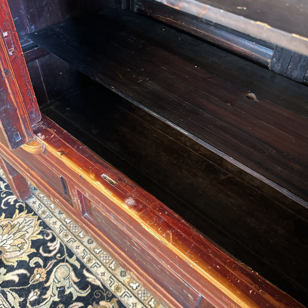 Large Elm 4 Door Cabinet W/ Hidden Storage