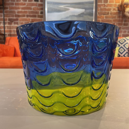 Bright Blue With Yellow Base Round Glass Bowl SMALLS