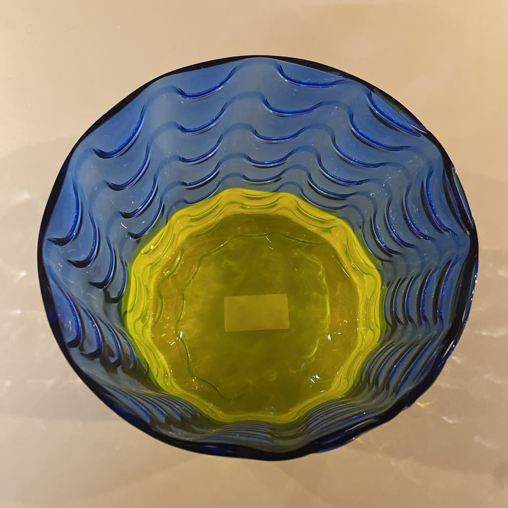 Bright Blue With Yellow Base Round Glass Bowl