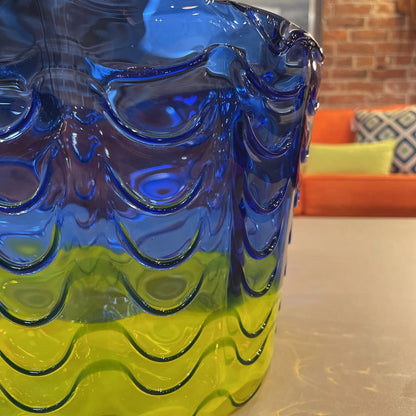 Bright Blue With Yellow Base Round Glass Bowl