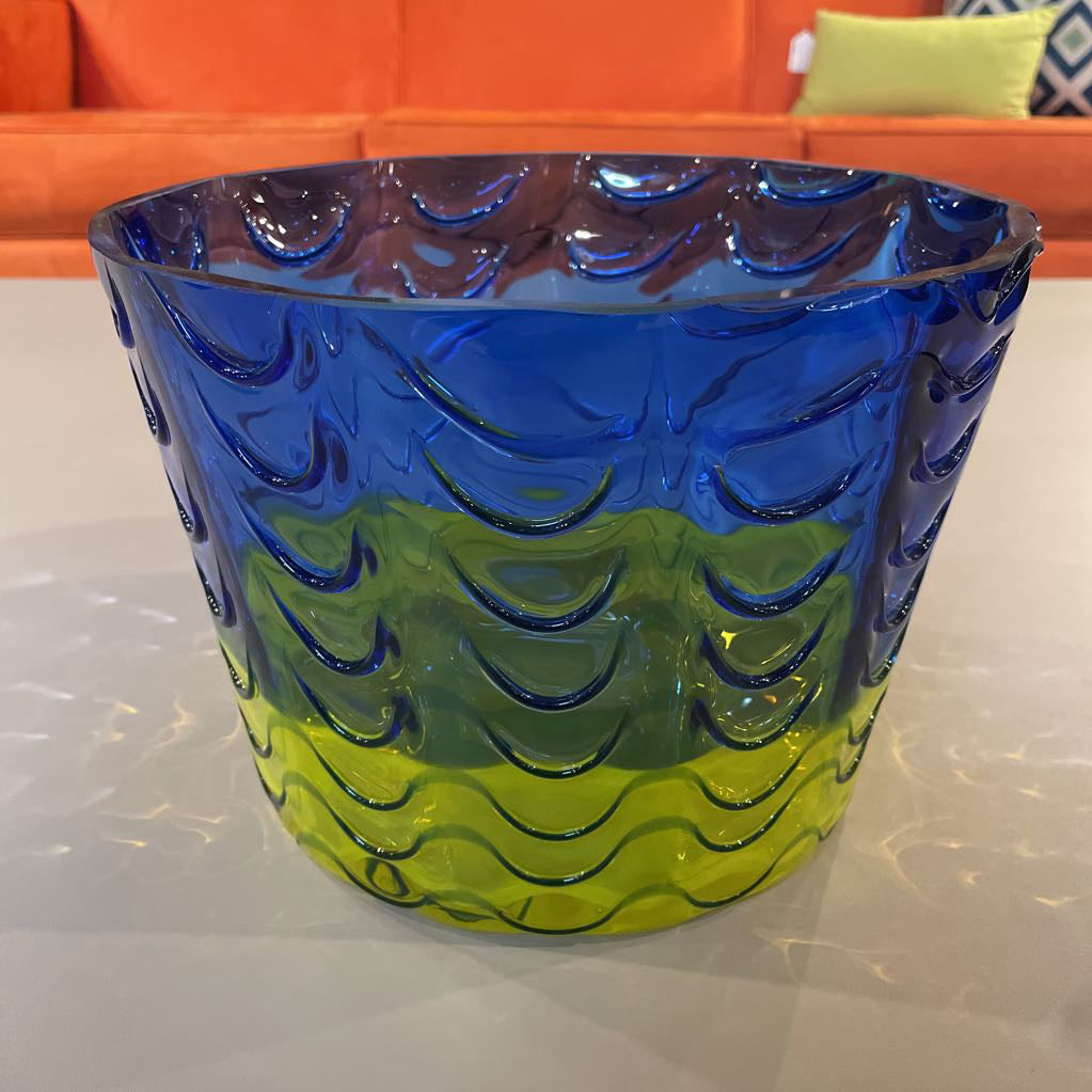 Bright Blue With Yellow Base Round Glass Bowl