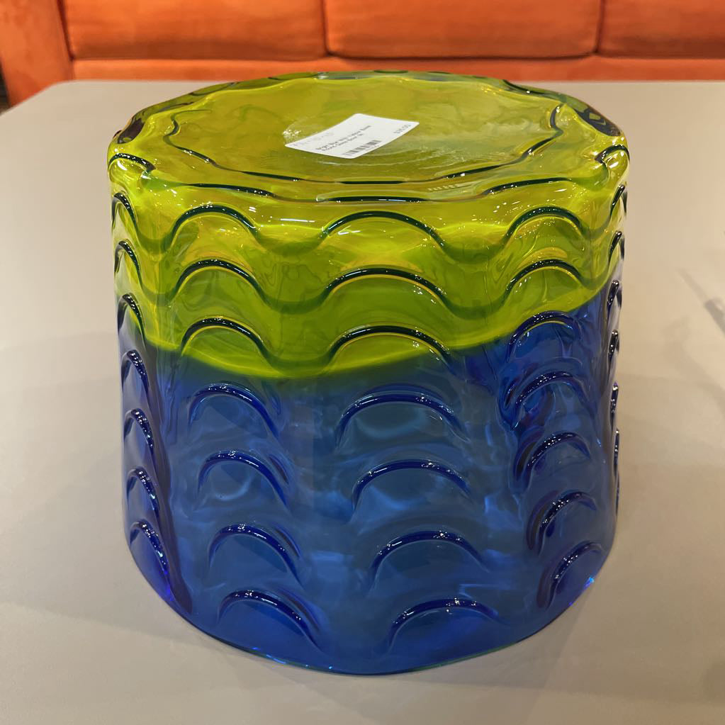 Bright Blue With Yellow Base Round Glass Bowl