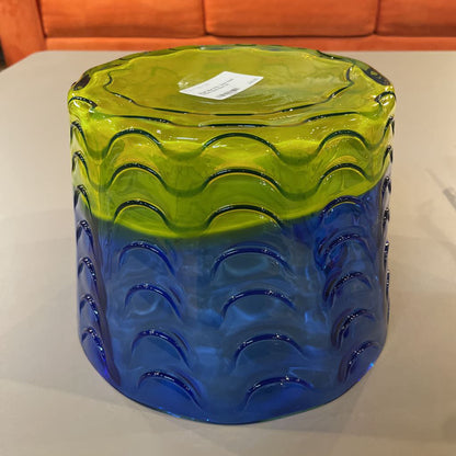 Bright Blue With Yellow Base Round Glass Bowl