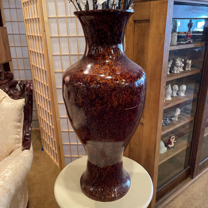 Red w/ Orange Speckle Vase and Faux Cherry Blossom UNIQUE FINDS