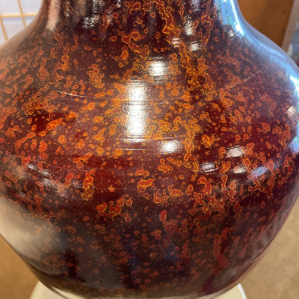 Red w/ Orange Speckle Vase and Faux Cherry Blossom UNIQUE FINDS