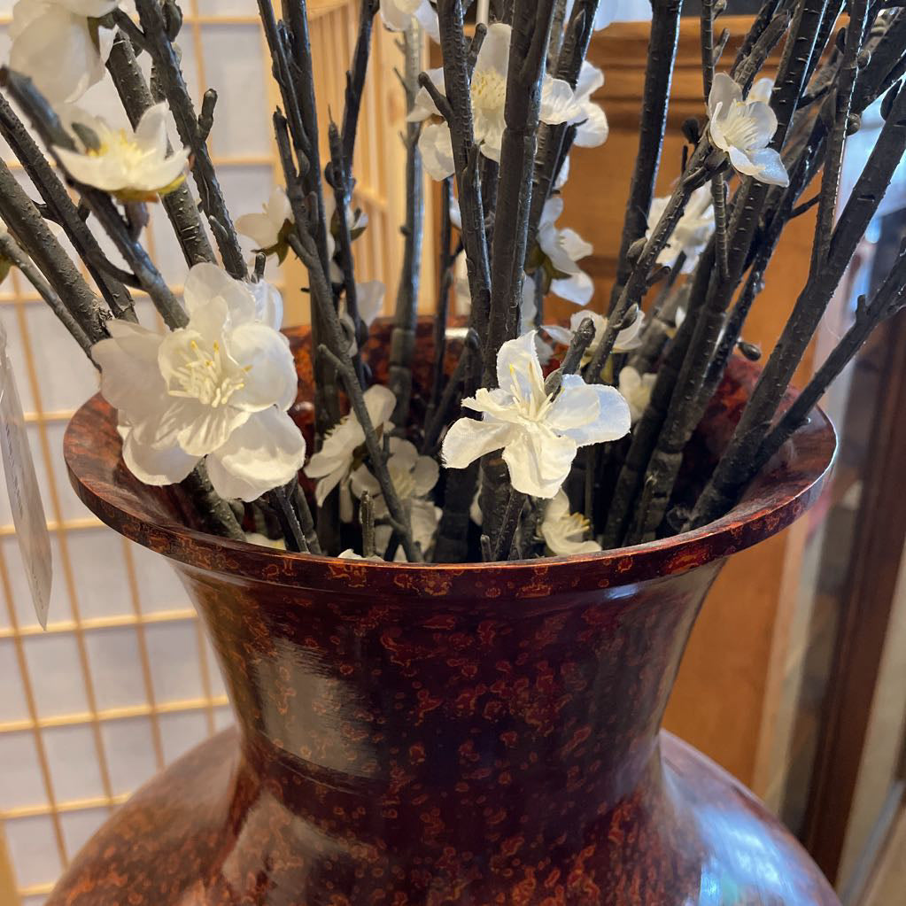Red w/ Orange Speckle Vase and Faux Cherry Blossom UNIQUE FINDS