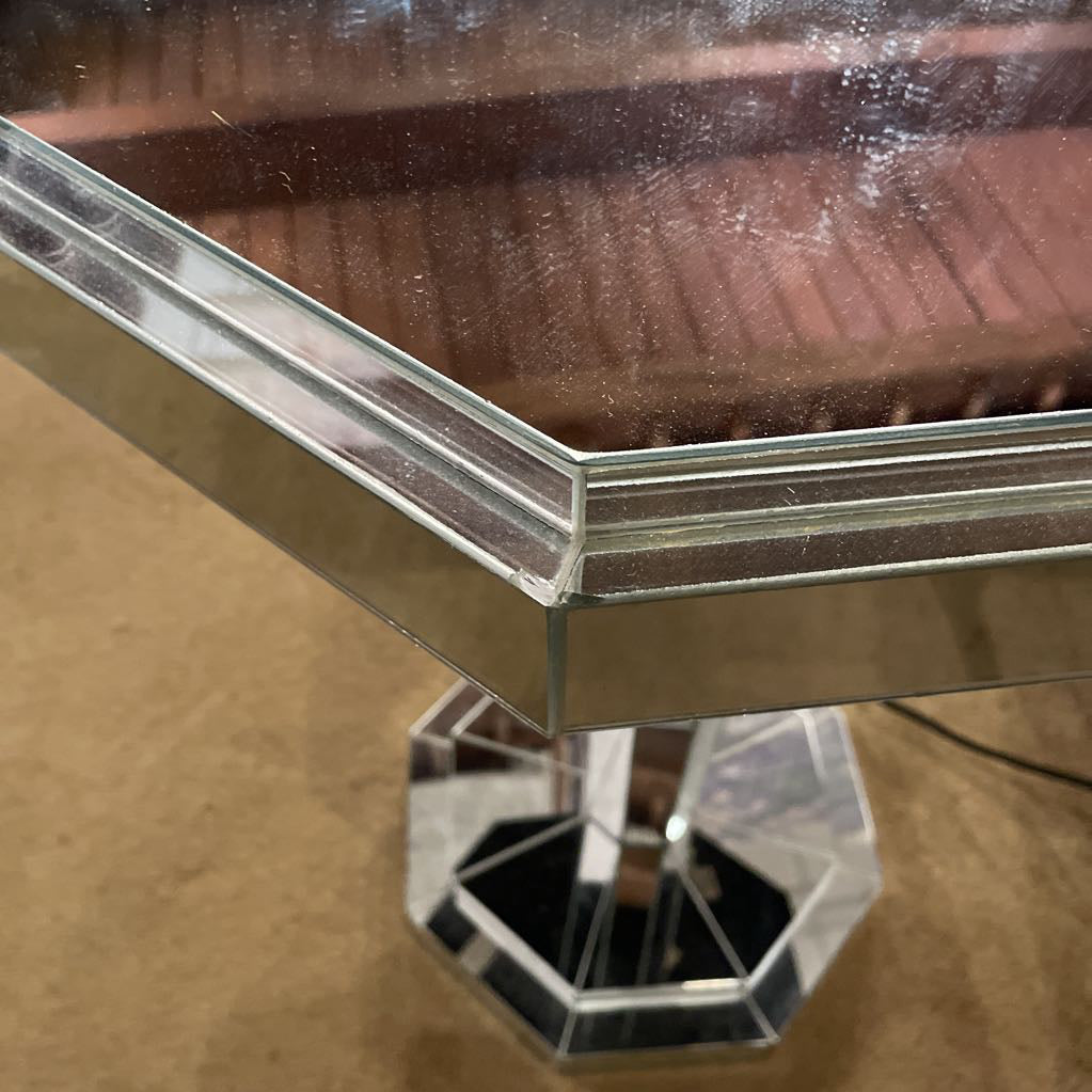 Mirrored Octagon Pedestal End Table C SIDE TABLES