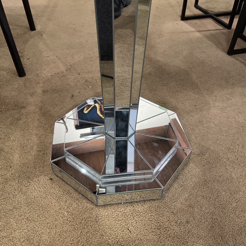 Mirrored Octagon Pedestal End Table C SIDE TABLES