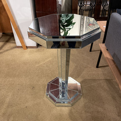 Mirrored Design Octagon Pedestal End Table AS IS