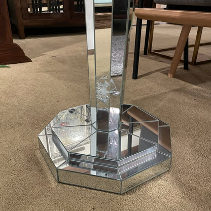 Mirrored Design Octagon Pedestal End Table AS IS