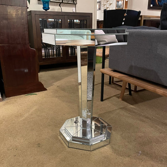 Mirrored Design Octagon Pedestal End Table AS IS