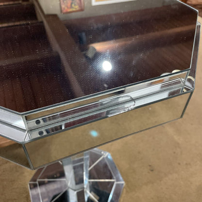Mirrored Design Octagon Pedestal End Table AS IS