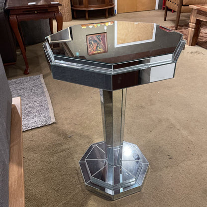 Mirrored Design Octagon Pedestal End Table AS IS