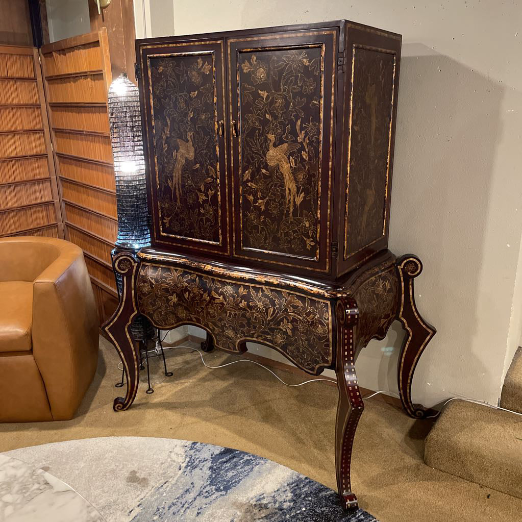 Deep Red & Gold Painted Regency Bar Cabinet C CABINETS