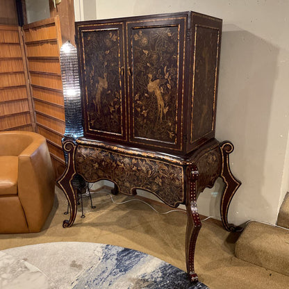 Deep Red & Gold Painted Regency Bar Cabinet C CABINETS