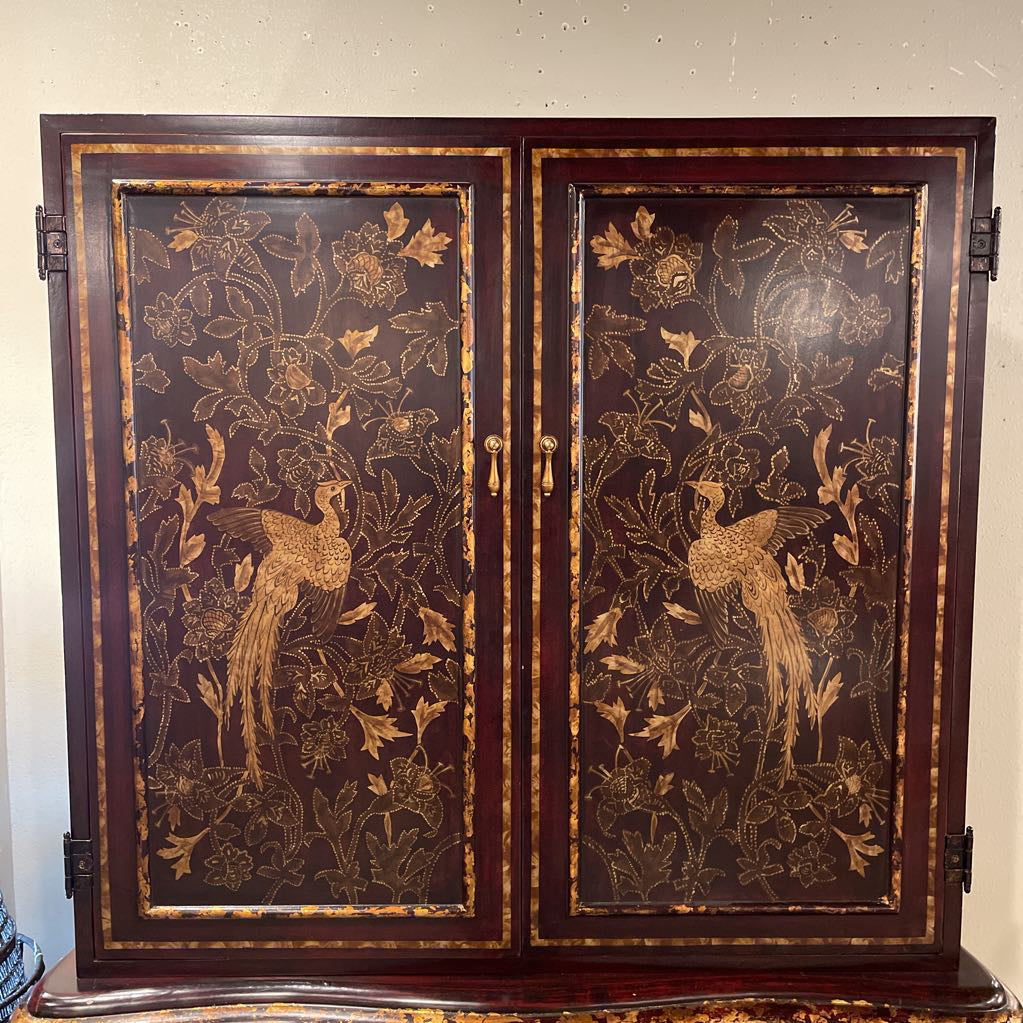 Deep Red & Gold Painted Regency Bar Cabinet C CABINETS