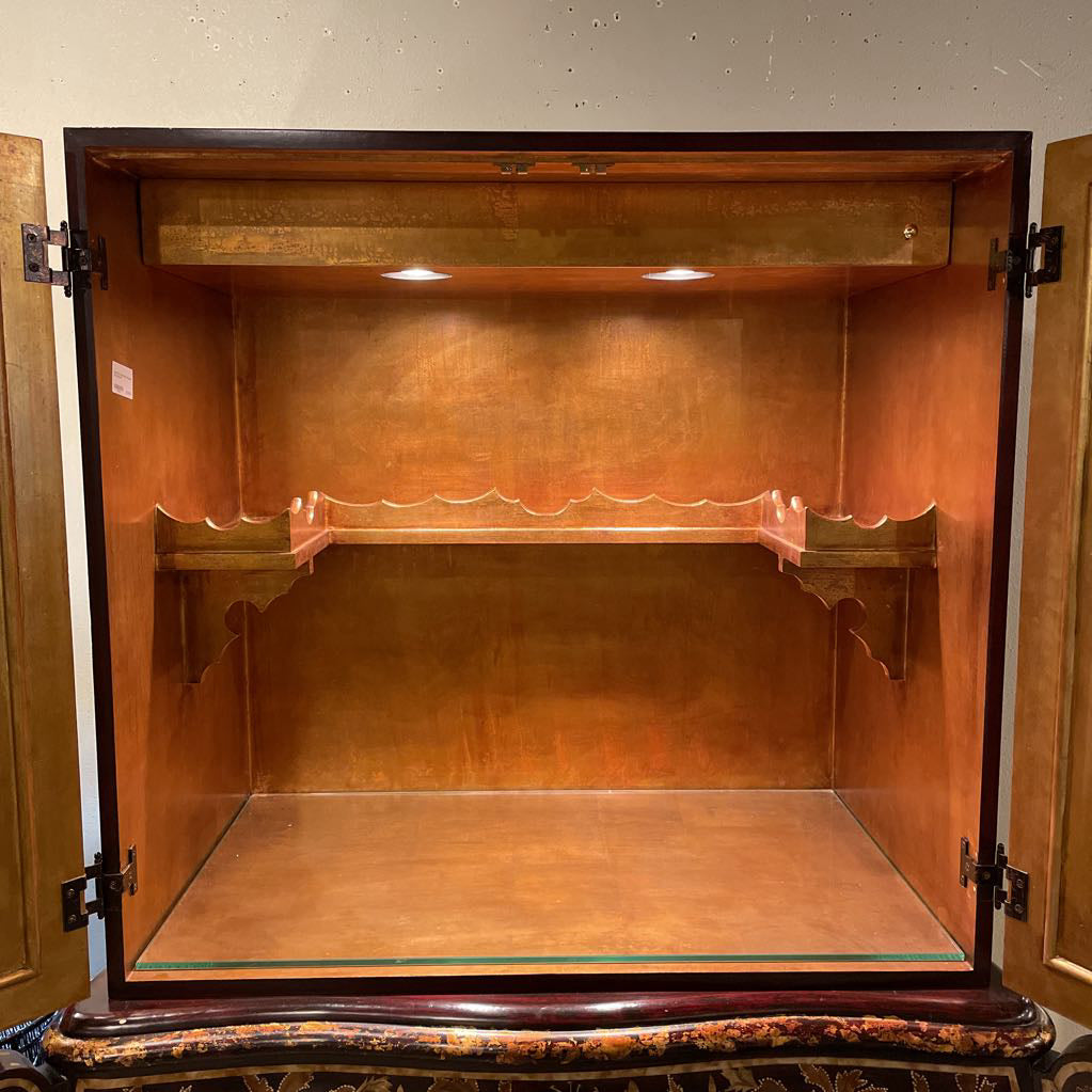 Deep Red & Gold Painted Regency Bar Cabinet C CABINETS