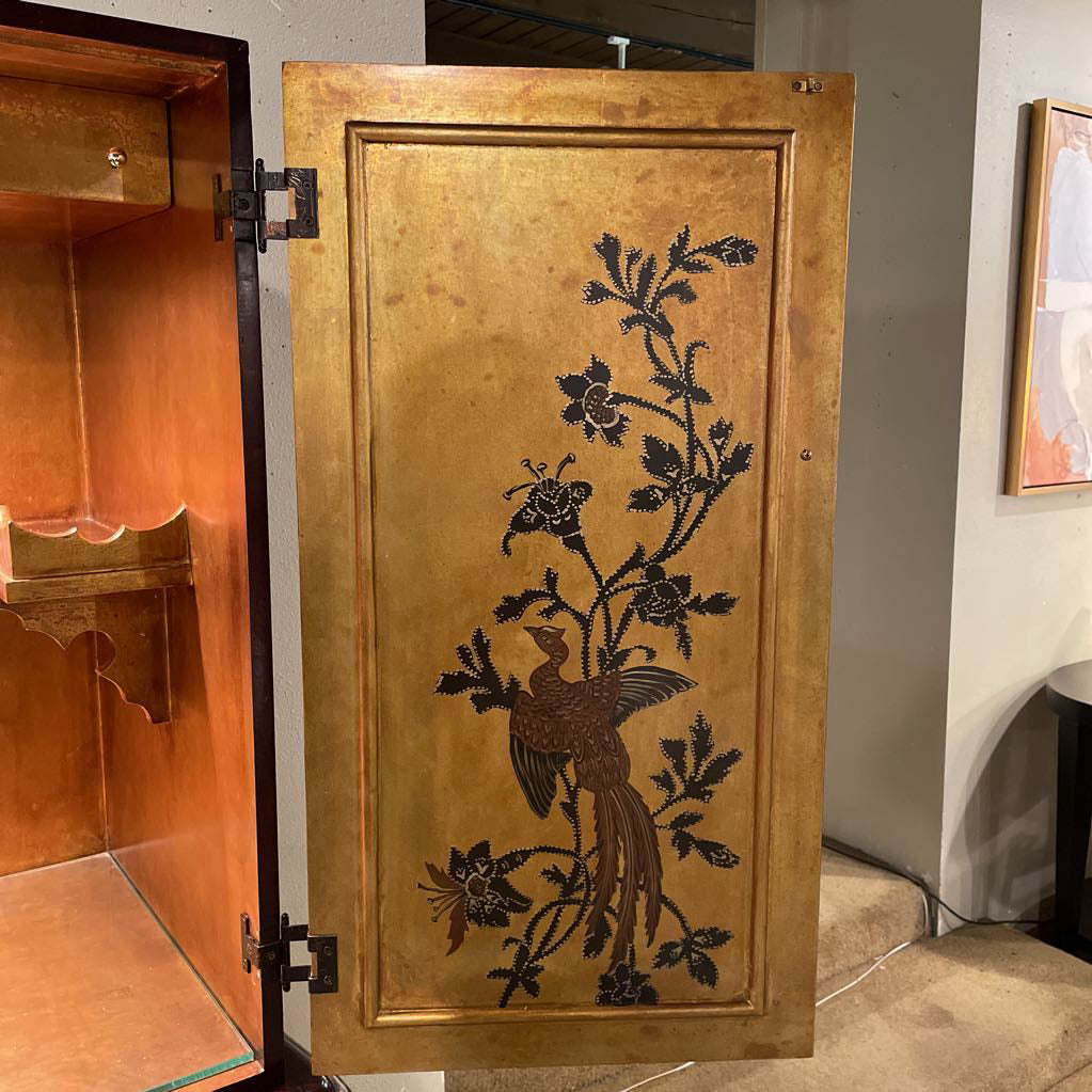 Deep Red & Gold Painted Regency Bar Cabinet C CABINETS