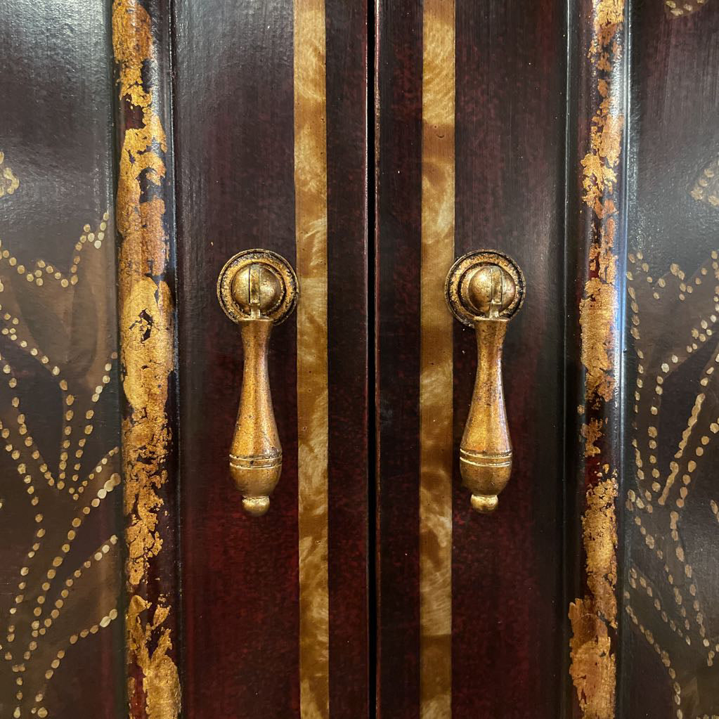 Deep Red & Gold Painted Regency Bar Cabinet C CABINETS