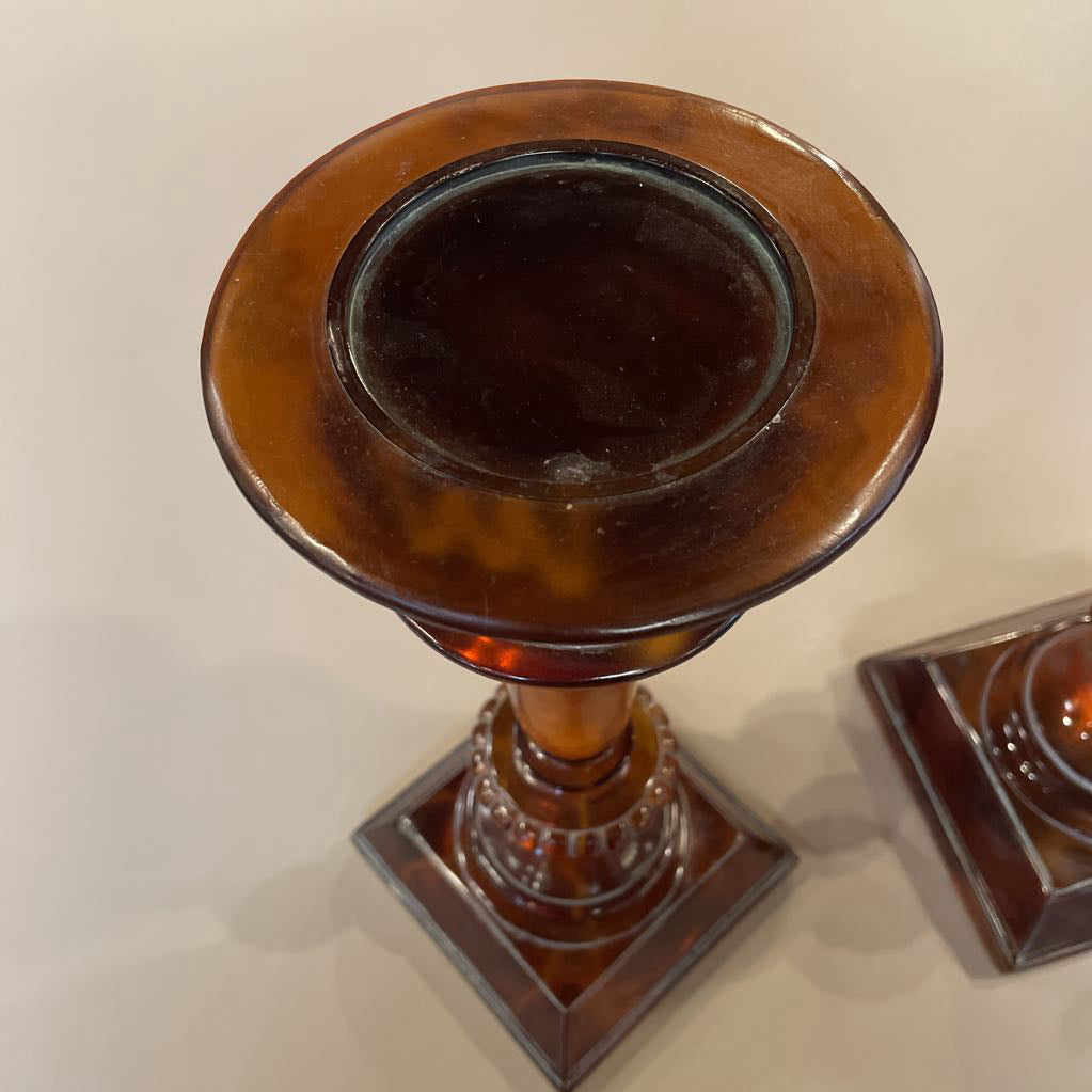 Orange Resin 2 Height Candleholder SET OF 2 UNIQUE FINDS
