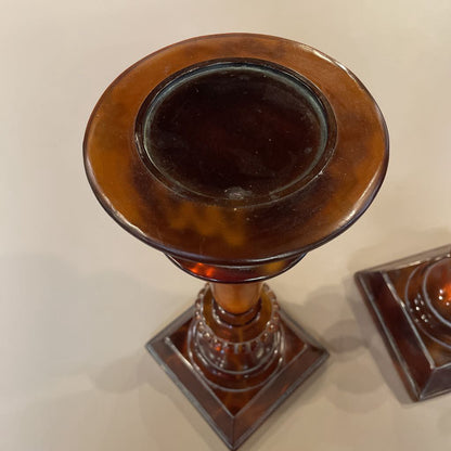 Orange Resin 2 Height Candleholder SET OF 2 UNIQUE FINDS