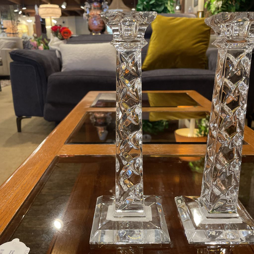Twist Glass with Square Base Candlestick SET/2--Slovenia