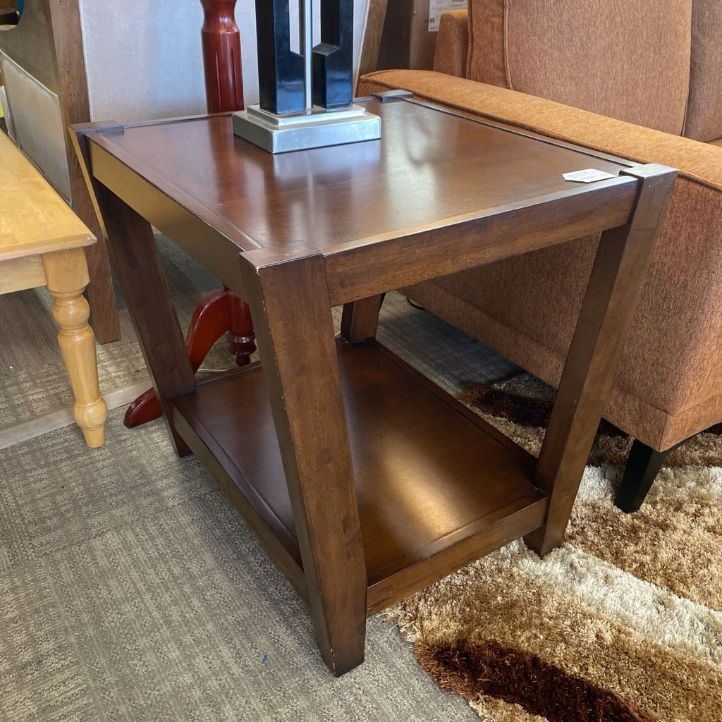Large Dark Angled Leg Side Table w/Shelf C SIDE TABLES