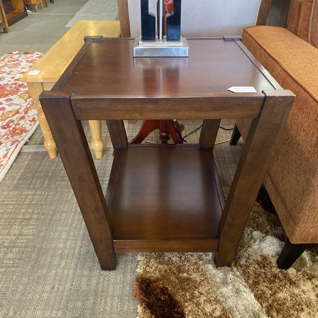 Large Dark Angled Leg Side Table w/Shelf C SIDE TABLES