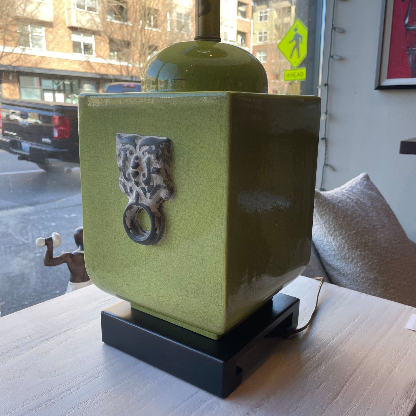 Green Crackle Cube Table Lamp