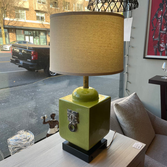 Green Crackle Cube Table Lamp