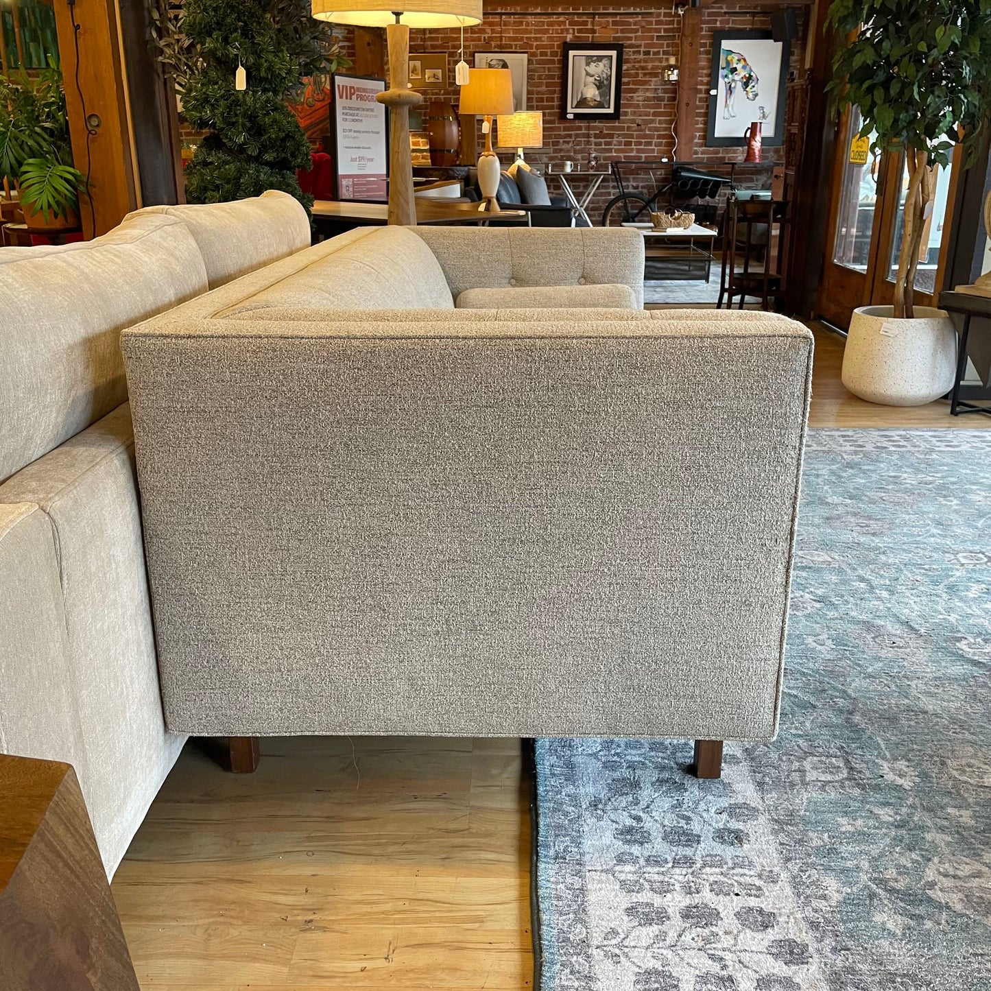 COUCH Shelter Arm Light Gray Tufted Sofa w/ Bolster Pillows