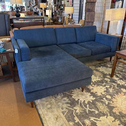 Modern Blue LAF Chaise Sectional w/ Turned Legs