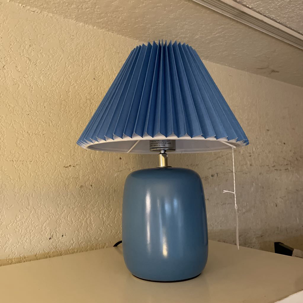 Royal Blue Table Lamp w Matching Pleated Shade LAMPS